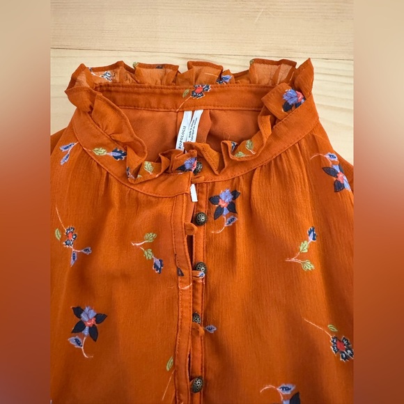 Women’s Anthropologie Boho Floral Motif Chiffon Festival Puff Sleeve Blouse - Picture 5 of 8